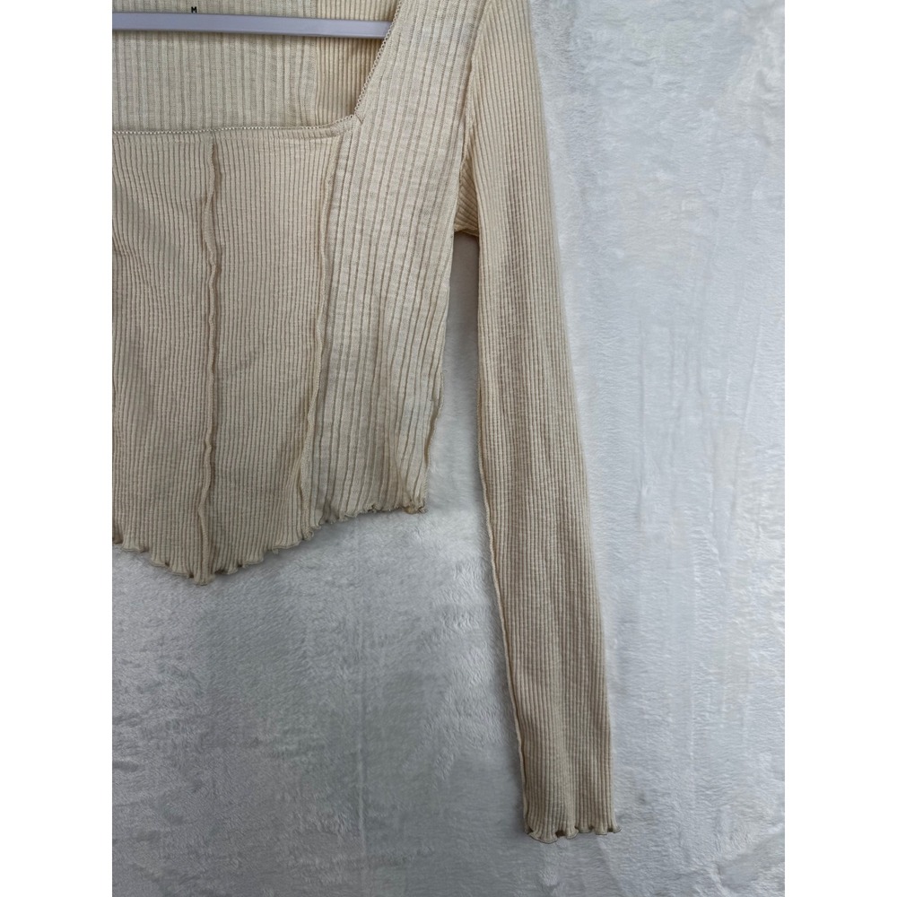 Arizona Jean Co Womens Cream Ribbed Corset Top Square Neck Lettuce Hem Medium - Picture 6 of 7